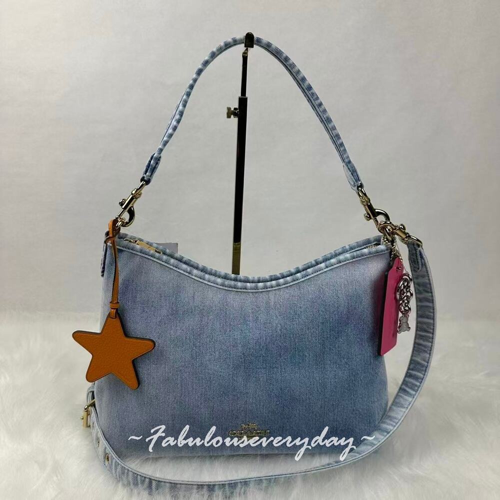 Coach Laurel Shoulder Xbody Bag In Loved Denim With Charms CEF26 Light Indigo